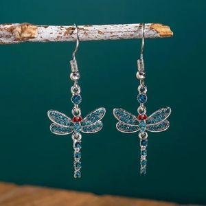 NWT DRAGONFLY silver crystal earrings. All blue or blue and pink.